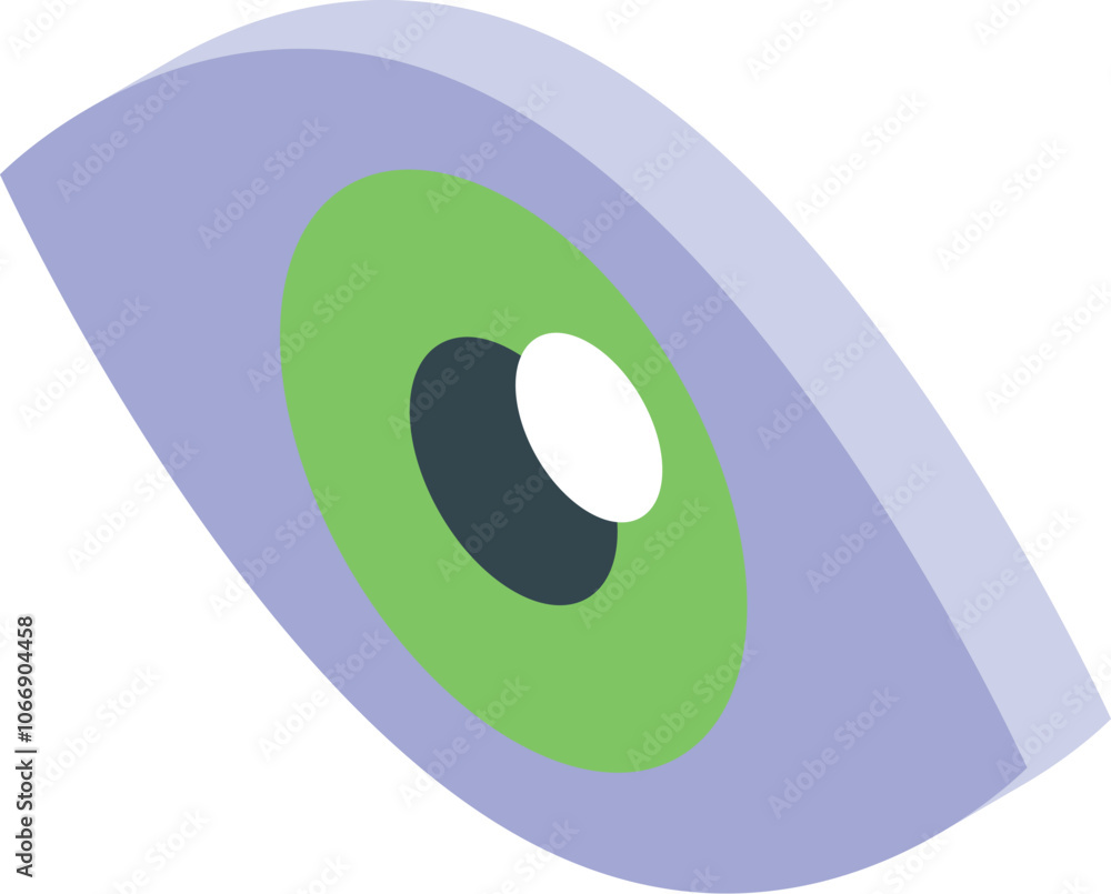 Green eye with isometric view, observing something, ideal for projects related to vision, observation, or surveillance