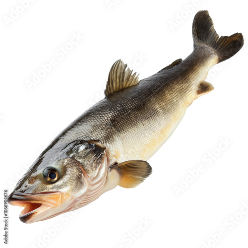 Fresh Atlantic striped bass on a white background photo