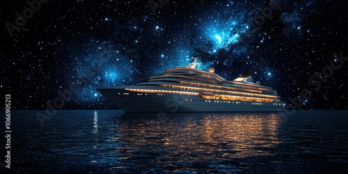 A Luxury Cruise Ship Sailing Beneath a Starry Sky