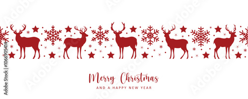 christmas greeting card with seamless deer and snowflake pattern vector illustration