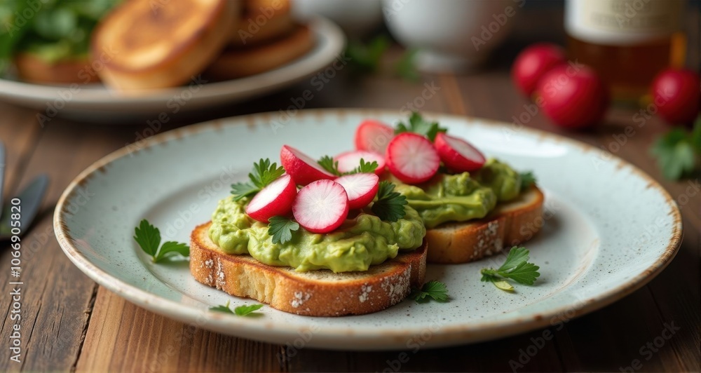 Delicious avocado toast with radishes Delicious avocado toast with radishes