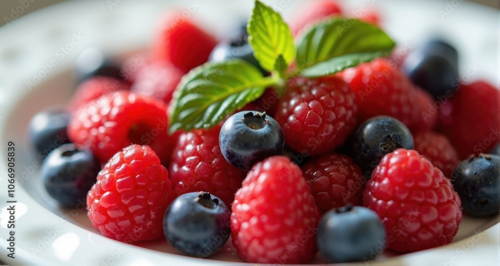 Fresh red raspberries and blueberries Fresh red raspberries and blueberries