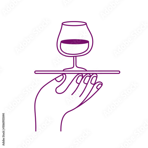 Vector simple minimal linear style illustration with cartoon hands holding wine glasses, celebration and party vibe, invitation design element, banner, template