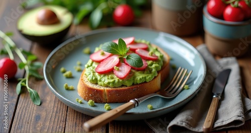 Avocado toast with fresh radishes