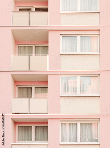 A pink building with many windows and balconies photo