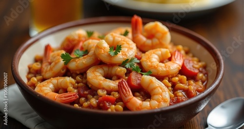 Delicious shrimp dish with garnish