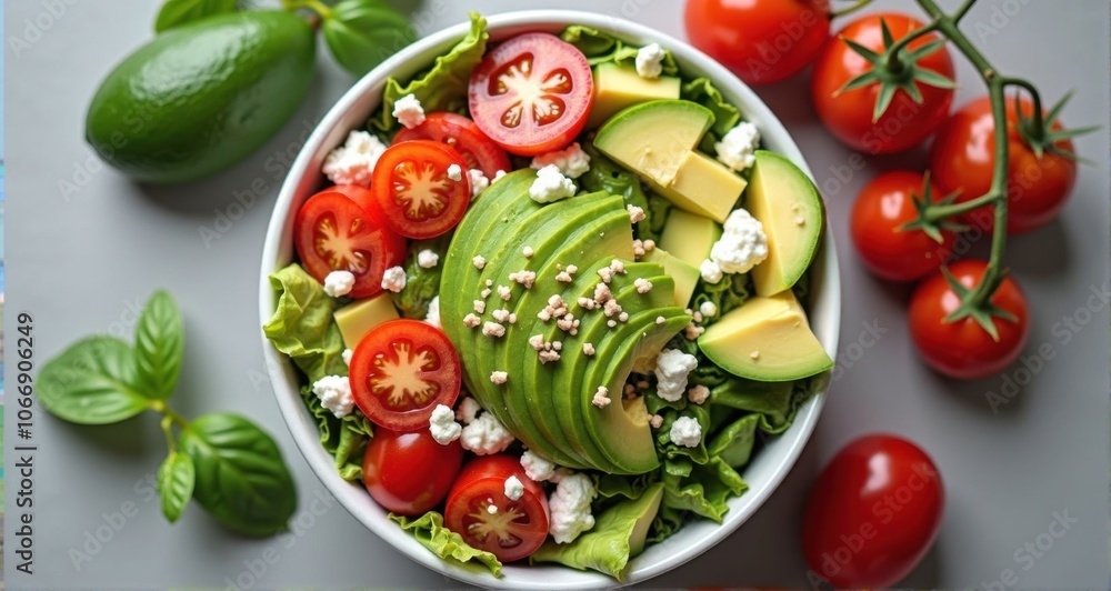 Fresh vegetarian salad with avocados and tomatoes Fresh vegetarian salad with avocados and tomatoes