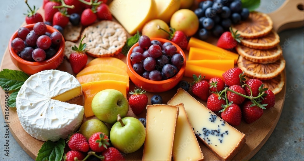 Colorful cheese and fruit platter Colorful cheese and fruit platter
