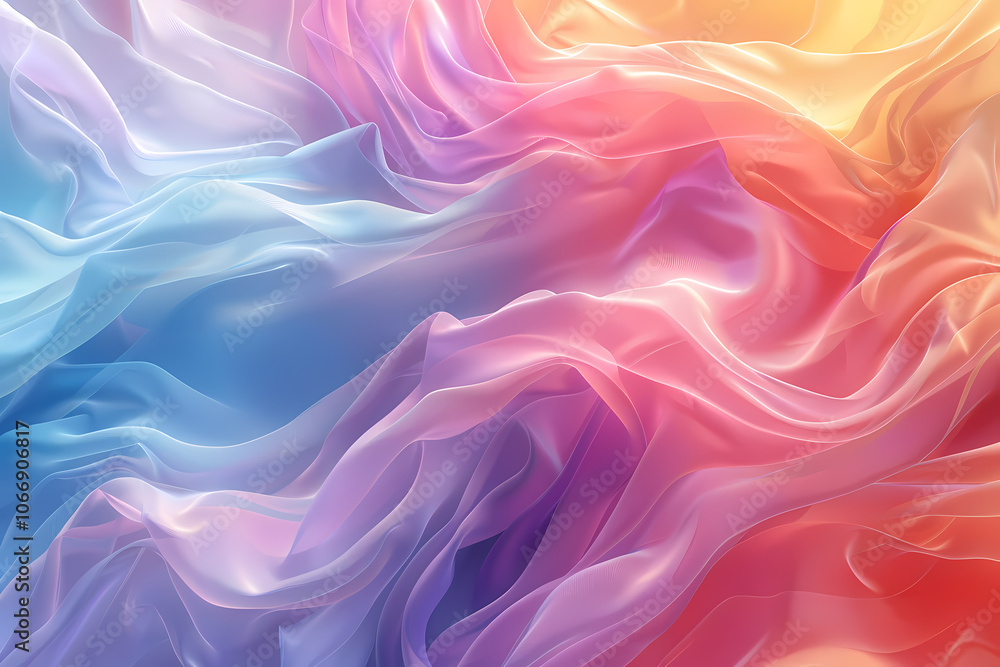 A vibrant and flowing abstract fabric design with hues of blue, pink, and orange, creating a dreamy and ethereal atmosphere. A vibrant and flowing abstract fabric design with hues of blue, pink, and orange, creating a dreamy and ethereal atmosphere.
