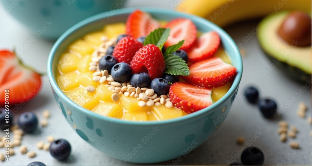 Colorful fruit smoothie bowl with berries Colorful fruit smoothie bowl with berries