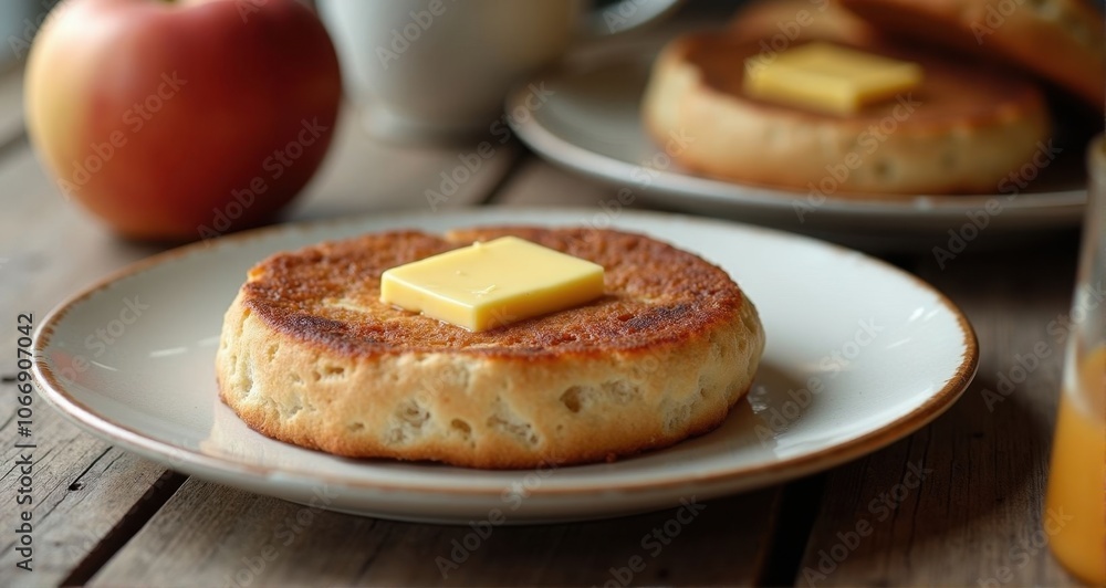 Delicious pancakes with butter and apple Delicious pancakes with butter and apple