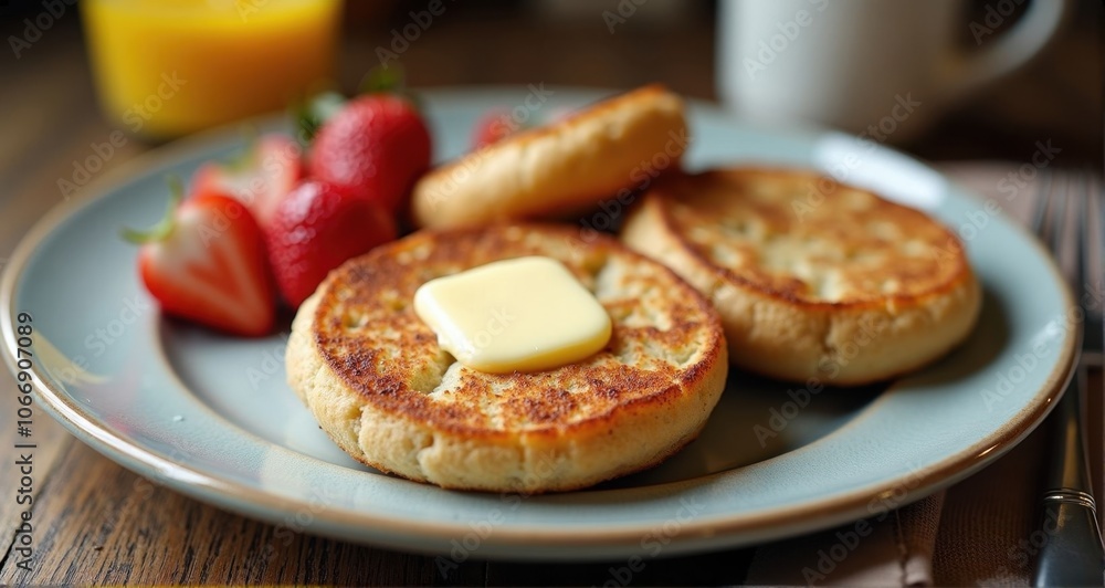 Delicious breakfast with buttered muffins Delicious breakfast with buttered muffins