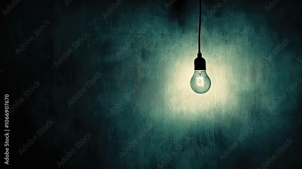 A dark, empty room with a single flickering light bulb hanging from the ceiling A dark, empty room with a single flickering light bulb hanging from the ceiling
