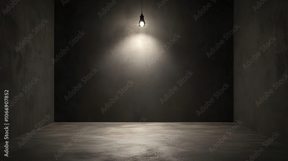 A dark, empty room with a single flickering light bulb hanging from the ceiling A dark, empty room with a single flickering light bulb hanging from the ceiling