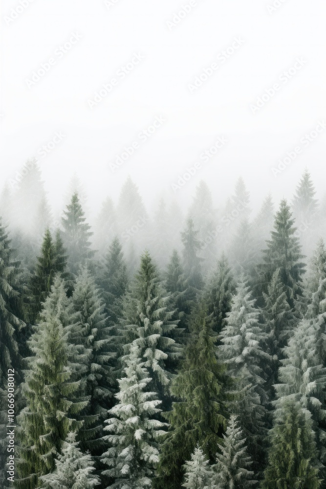 photograph of Lush pine trees contrast with the white background. For the Christmas festival photograph of Lush pine trees contrast with the white background. For the Christmas festival