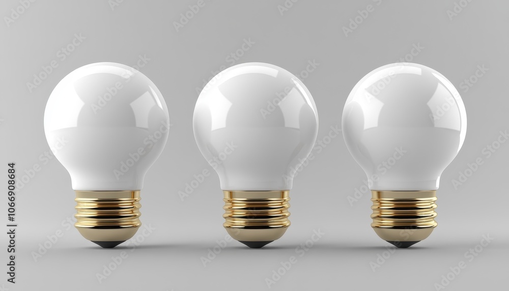 Three classic light bulbs shining brightly on a neutral gray background Three classic light bulbs shining brightly on a neutral gray background