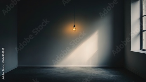 A dark, empty room with a single flickering light bulb hanging from the ceiling