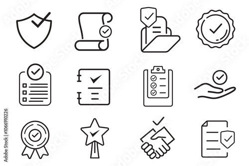 Verified checkmark guarantee icon set. Vector illustration of trust, warranty, agreement, badge,  confirms, approval mark. Certified award for successful business. Badge warranty for web and app photo