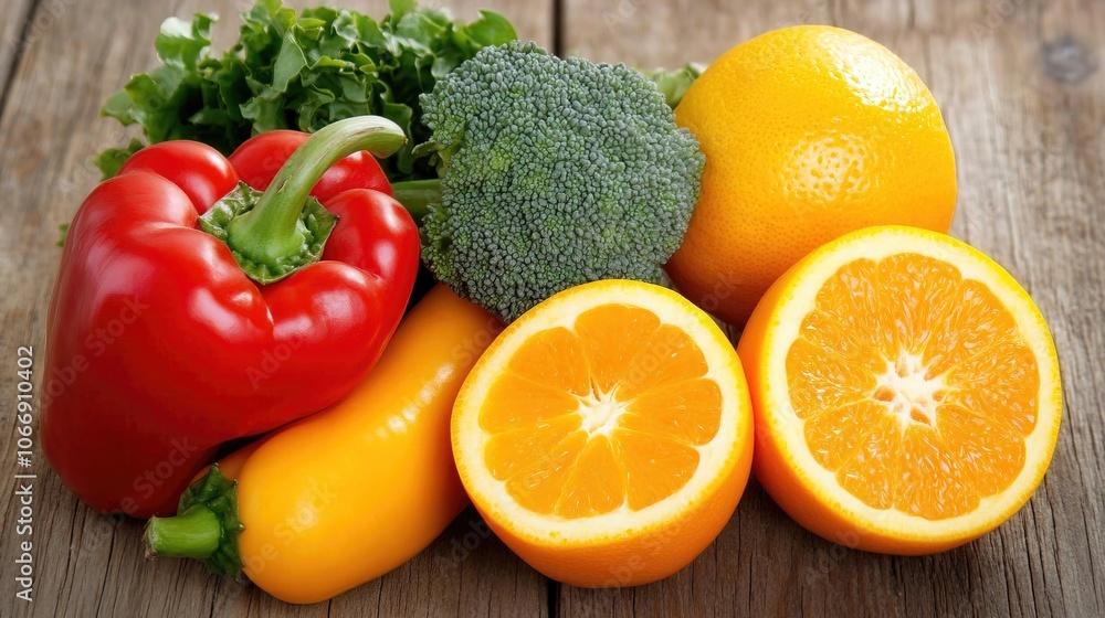 Fresh Vegetables and Fruits on a Wooden Table, Symbolizing Healthy Blood Pressure Foods with Vibrant Color Fresh Vegetables and Fruits on a Wooden Table, Symbolizing Healthy Blood Pressure Foods with Vibrant Color
