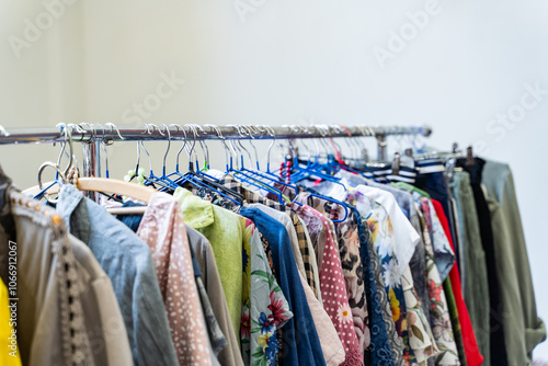 Colorful Clothing Rack Displaying a Variety of Fashion Styles, Trends, and Unique Patterns