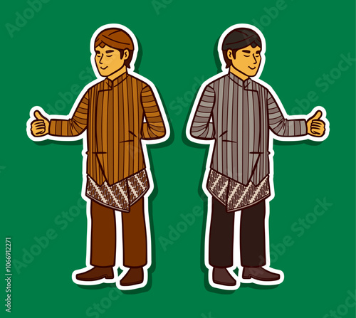 Man Wearing Indonesian Traditional Costume Doodle Sticker Illustration