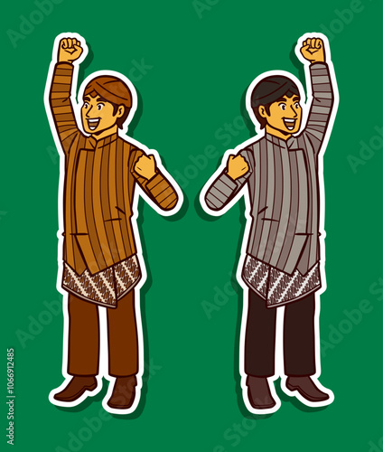 Man Wearing Indonesian Traditional Costume Doodle Sticker Illustration