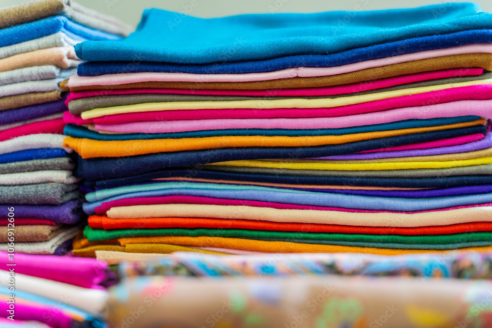 A Colorful Collection of Beautifully Rolled Textiles Arranged in a Vibrant Market Display