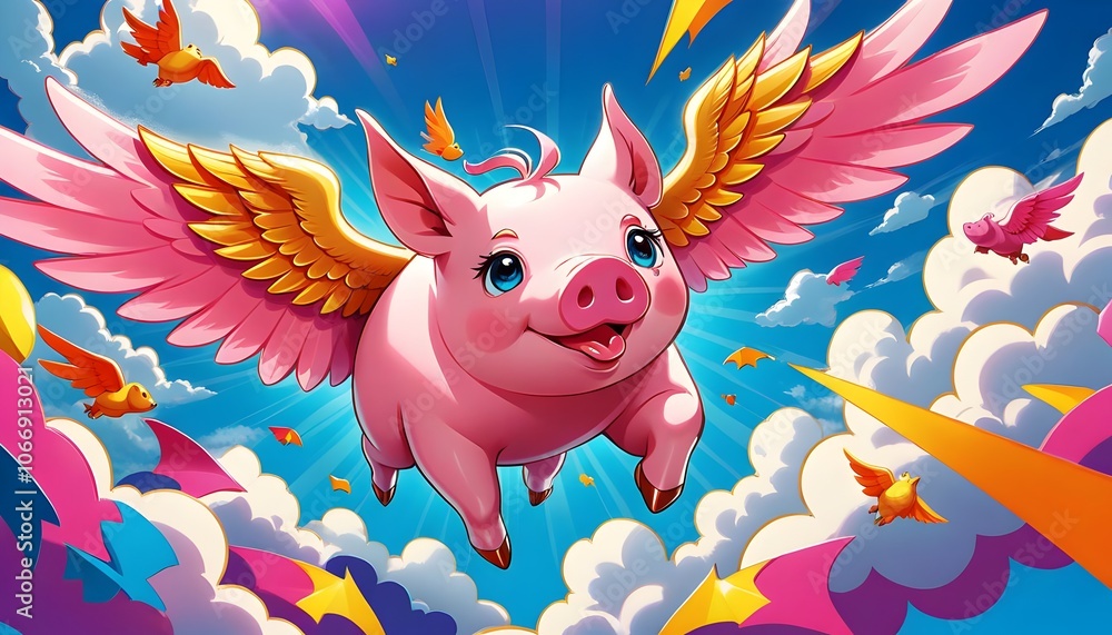 pop art of a funny flying pig pop art of a funny flying pig