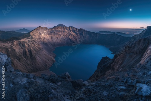 A beautiful lake surrounded by mountains at night