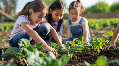 The children are gardening vegetables, they are so happy and cheerful.