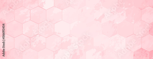 Pink hexagonal background, with a textured, watercolor style. The background is soft pink, creating a gentle, artistic background. Minimal marble texture with hexagon pattern background vector