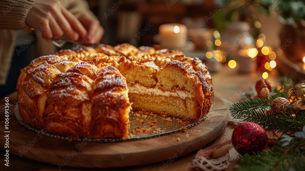 Delicious Cake Being Sliced for Family Celebration Delicious Cake Being Sliced for Family Celebration