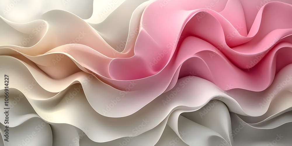 Obraz premium An abstract composition of softly flowing pastel waves in shades of cream, pink, and white, creating a sense of serenity and fluidity.