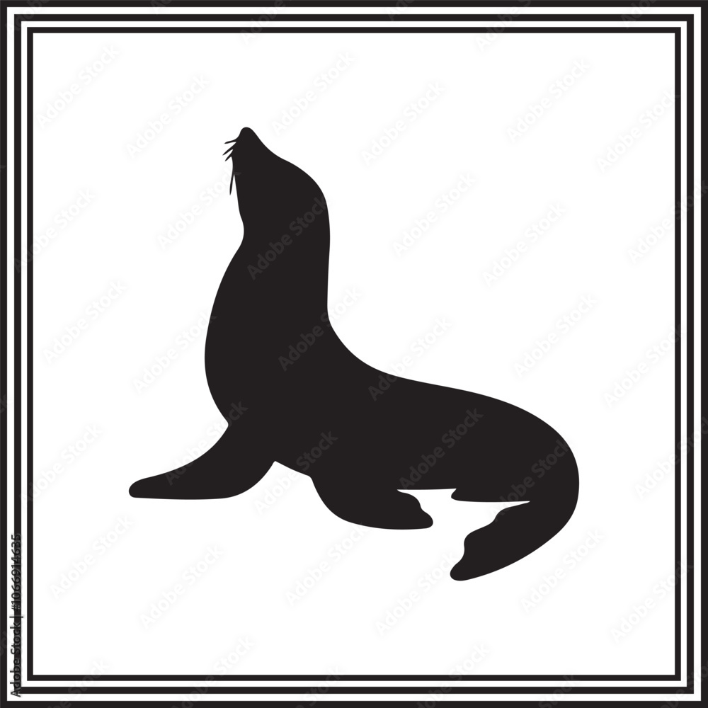 Cute seal vector, ocean animal silhouette.