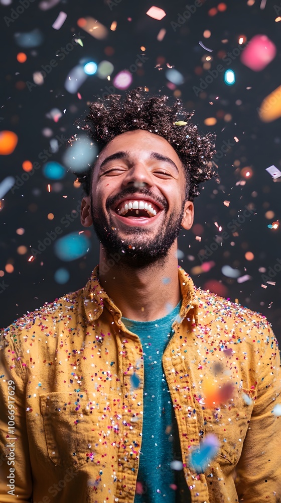 Joyful young man celebrating with confetti and a big smile. Joyful young man celebrating with confetti and a big smile.