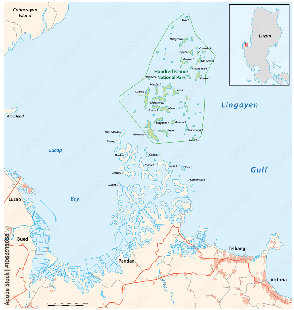 Fototapeta premium Map of the Hundred Islands region of the Philippines