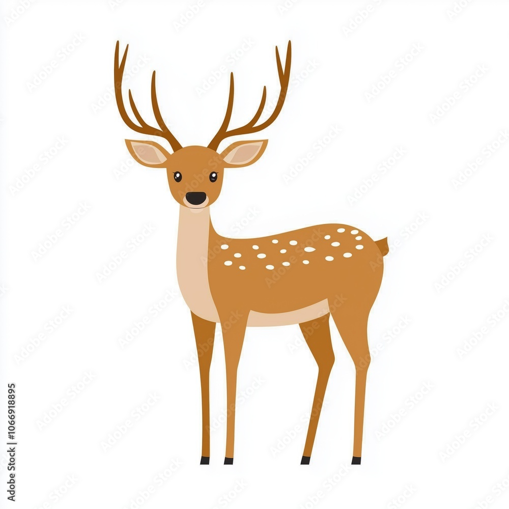 A young deer stands gracefully in a serene pose, showcasing its spotted fur and antlers against a simple backdrop A young deer stands gracefully in a serene pose, showcasing its spotted fur and antlers against a simple backdrop