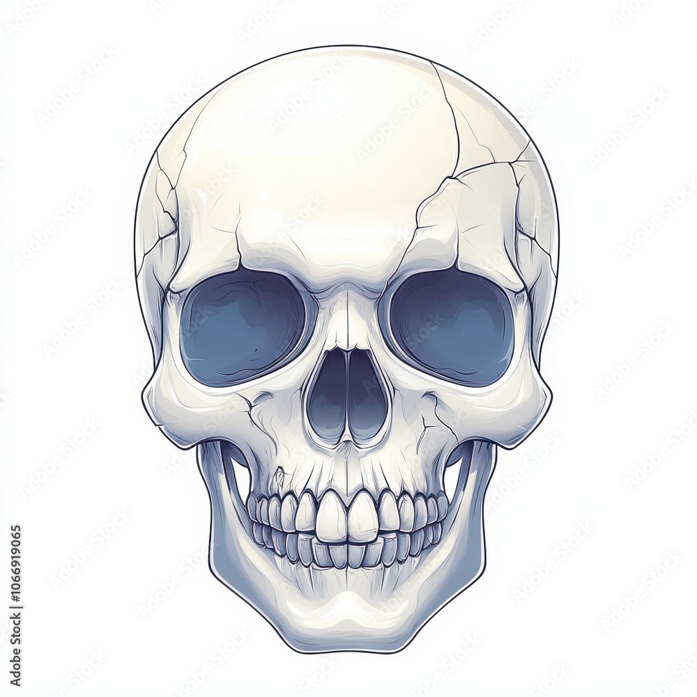 Fototapeta premium A white skull with a blue eye and a smile