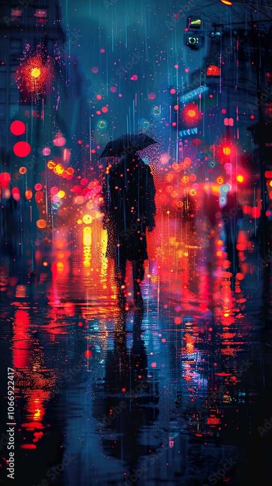 Rainy Night Cityscape with Neon Lights and Reflections Rainy Night Cityscape with Neon Lights and Reflections