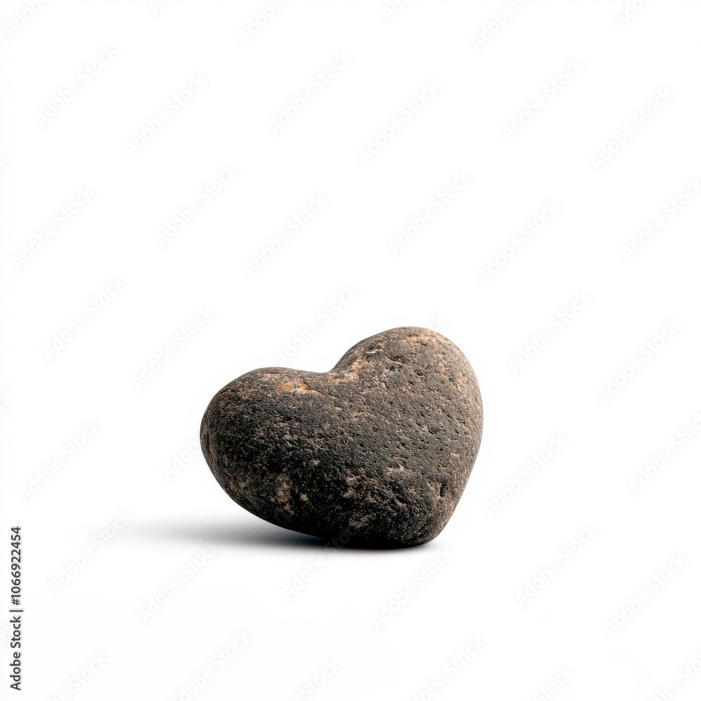 Fototapeta premium A heart-shaped stone on a white isolated background, symbolizing love and nature's beauty.