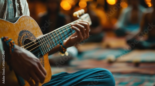 Blissful acoustic guitar performance at a relaxing spa retreat, perfect for meditation and rejuvenation