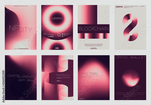 Futuristic crypto-themed poster templates. Futuristic vector poster template set with abstract red gradient background design. Set of Futuristic poster templates, red gradient design