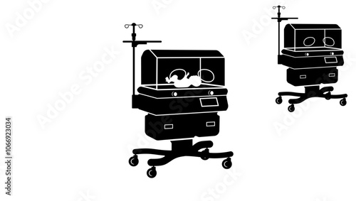 Premature Baby Incubator, black isolated silhouette