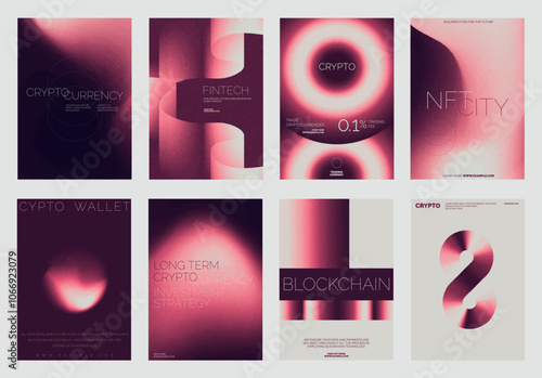 Modern cryptocurrency vector poster set. Modern abstract business finance poster template set. Red gradient design. Set of modern vector poster templates, red gradient design