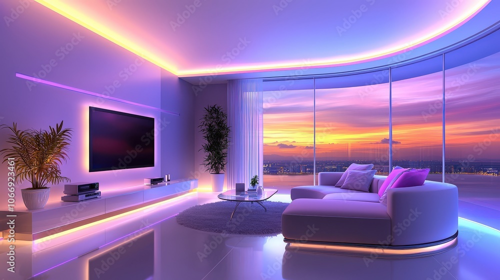 A tech-savvy living room equipped with a smart thermostat and entertainment system, showcasing the benefits of home automation in daily life. A tech-savvy living room equipped with a smart thermostat and entertainment system, showcasing the benefits of home automation in daily life.