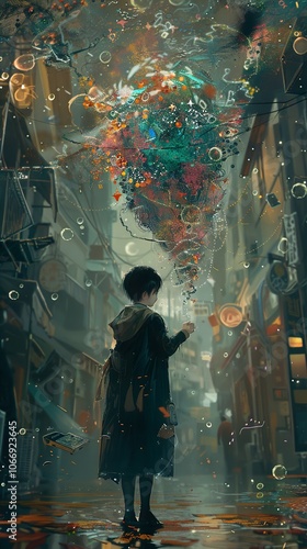 A Young Dreamer in a City of Dreams: A Surreal Digital Painting