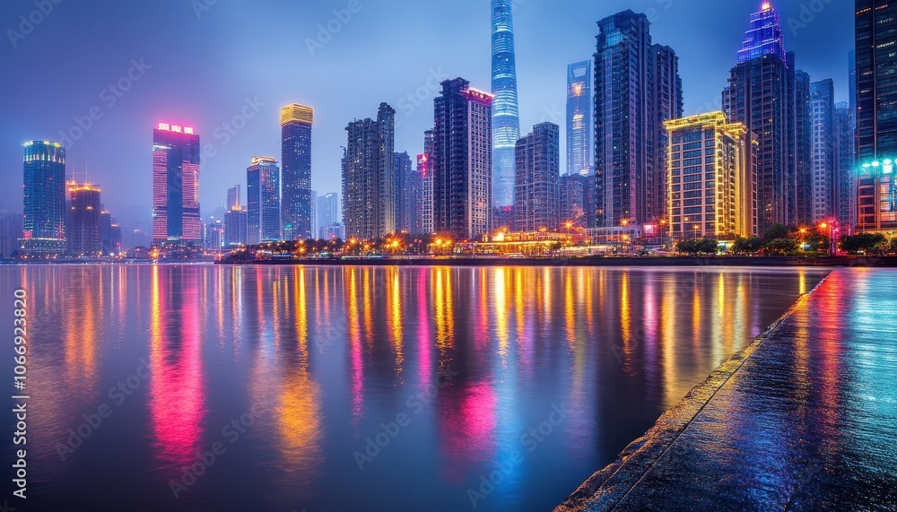 Fototapeta premium Urban grid technology implementation featuring vibrant city lights at night