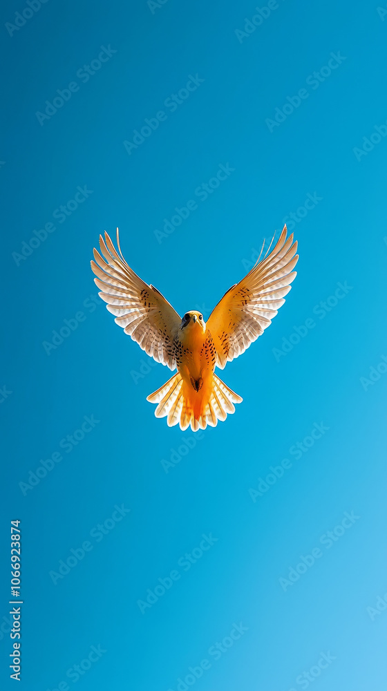 Obraz premium Mid-Air Mastery: Kestrel Poised in Flight