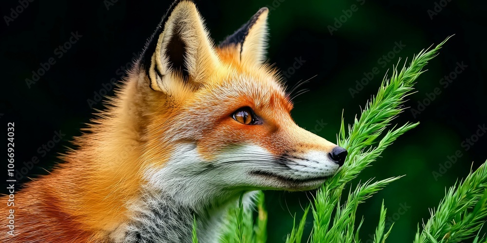 Obraz premium A close-up of a red fox surrounded by vibrant green grass.