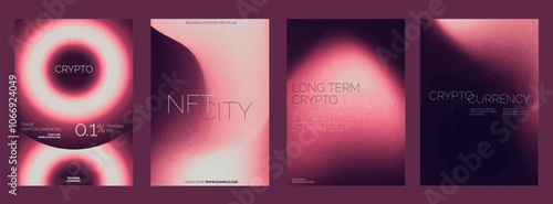 Futuristic crypto-themed poster designs. Modern abstract business finance poster template set. Red gradient design. Set of modern vector poster templates, red gradient design